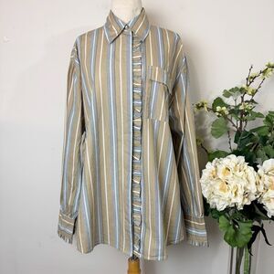 Damson Madder Kylie Ruffle-Trim Striped Button Down Shirt | US 10 / UK 14 | Anth